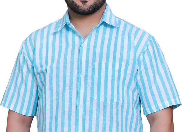 Sky_Light_Blue_Linen_Blend_Half_Sleeve_Striped_Mens_Shirt