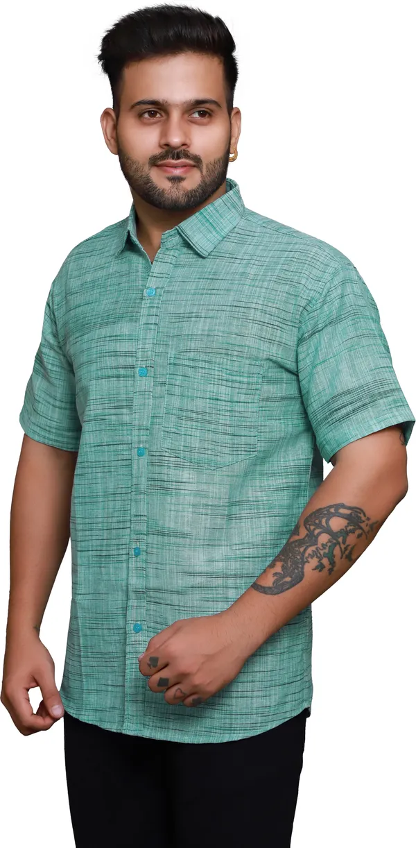 Sky_Blue_Linen_Blend_Half_Sleeve_Self_Design_Mens_Shirt