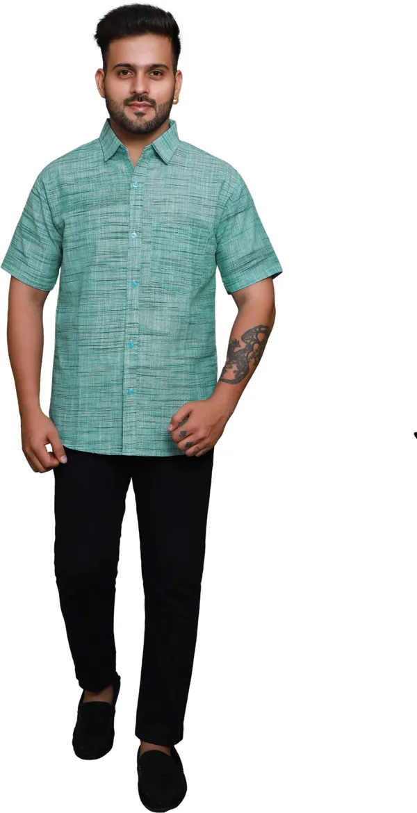 Sky_Blue_Linen_Blend_Half_Sleeve_Self_Design_Mens_Shirt
