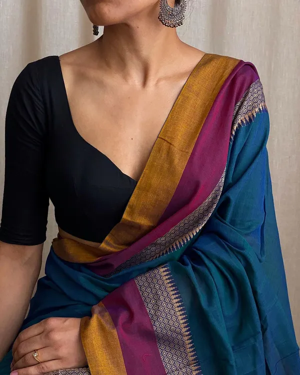Rama_Color_Avani_Border_Narayanpet_Pure_Handloom_Cotton_Sarees_with_Running_blouse_piece