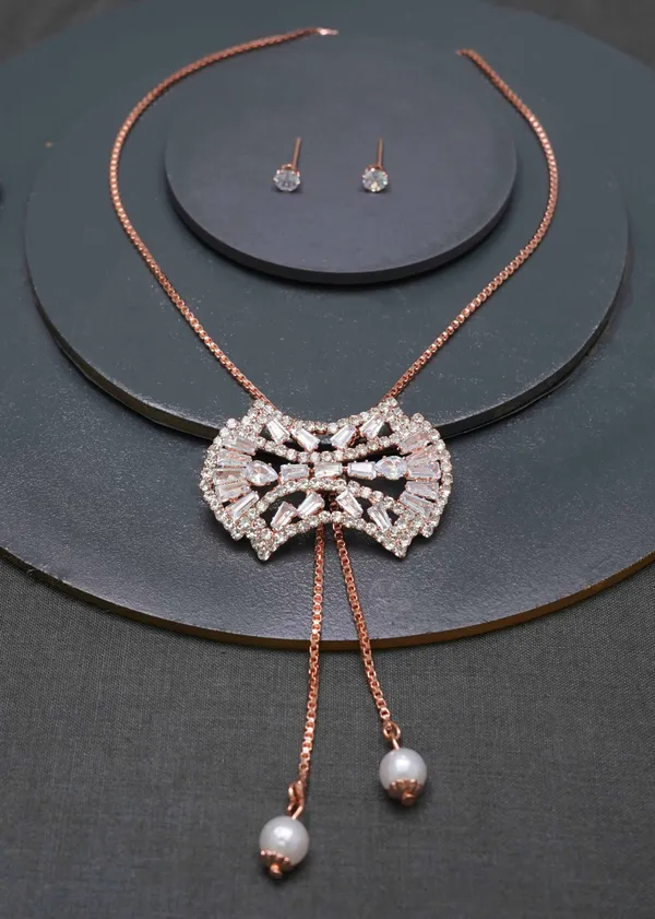 Gold_Rose_Gold_Plated_Ad_Diamond_Studs_Necklace_Chain_For_Women