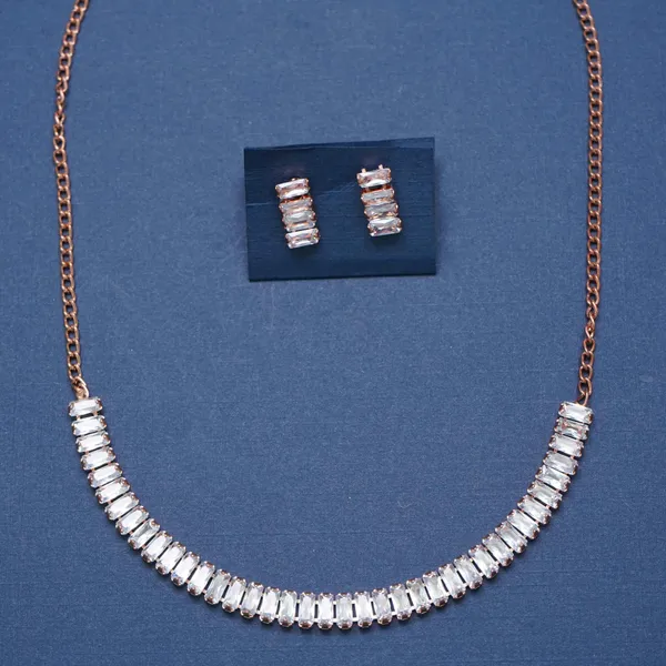 Gold_Ad_Diamond_Studs_Rose_Gold_Plated_Necklace_Set_For_Women