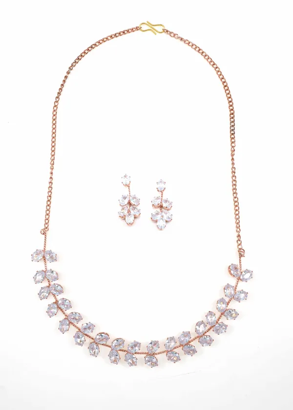 Gold_Rose_Gold_Plated_Ad_Diamond_Studs_Necklace_Set_With_Erring_For_Women