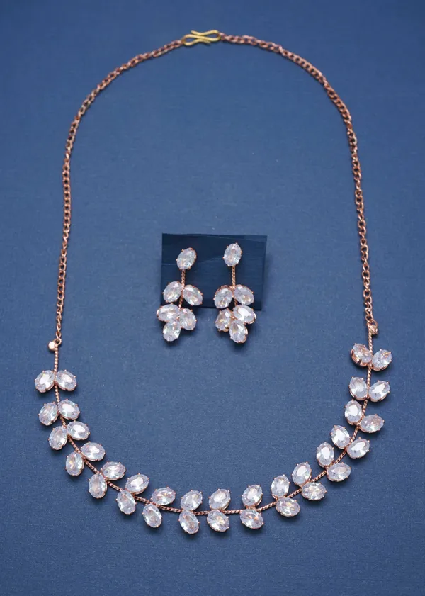 Gold_Rose_Gold_Plated_Ad_Diamond_Studs_Necklace_Set_With_Erring_For_Women