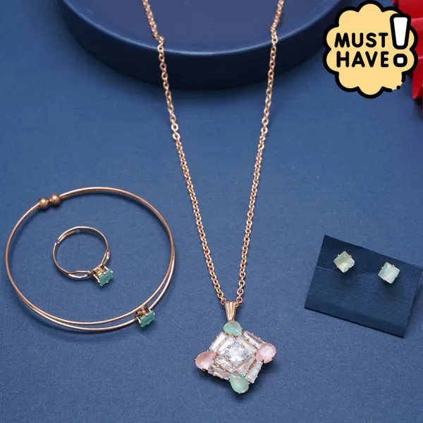 Gold_Diamond_Studs_Necklace_Set_|_Elegant_Beauty!_For_Women