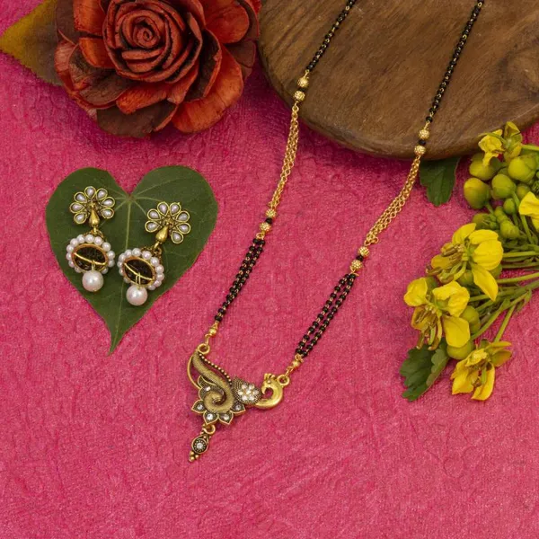 Gold_Designer_And_Stylish_Gold_Plated_Mangalsutra_Along_With_Earrings_For_Women
