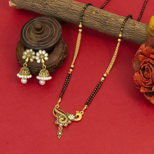 Gold_Designer_And_Stylish_Gold_Plated_Mangalsutra_Along_With_Earrings_For_Women