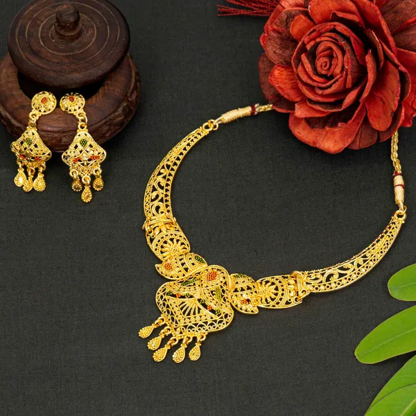 Gold_Traditional_Brass_Gold_Plated_Necklace_Set_With_Earrings_For_Women
