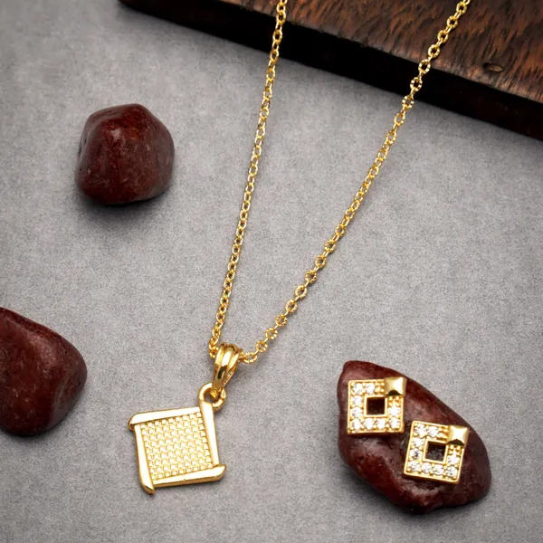 Gold_Plated_Stylish_Square_Shape_Necklace_Chain_Design_Along_With_Earrings_For_Women