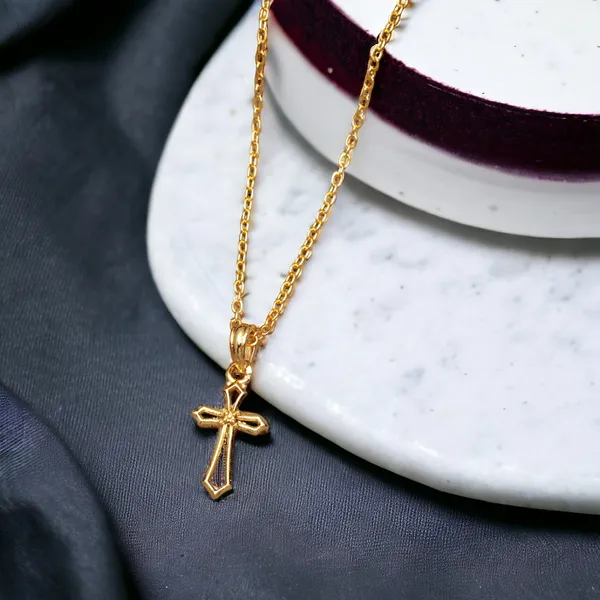 Gold_Trendy_Cross_Sign_Gold_Plated_Necklace_For_Women