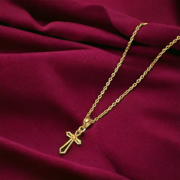 Gold_Trendy_Cross_Sign_Gold_Plated_Necklace_For_Women