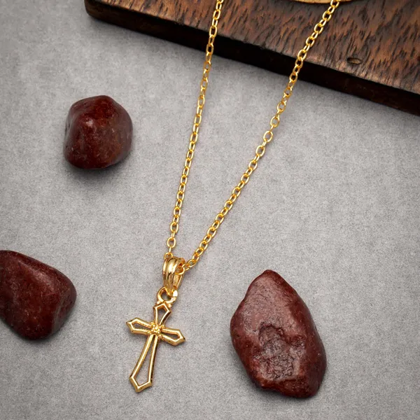 Gold_Trendy_Cross_Sign_Gold_Plated_Necklace_For_Women