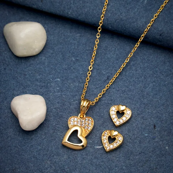 Gold_Share_Your_Heart_With_This_Charming_Heart_Gold_Plated_Necklace_Chain_Along_With_Earrings_For_Women
