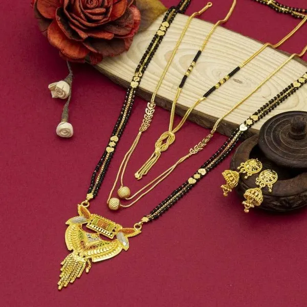 Gold_Stylish_And_Designer_Gold_Plated_Mangalsutra_Set_With_Earrings_For_Women