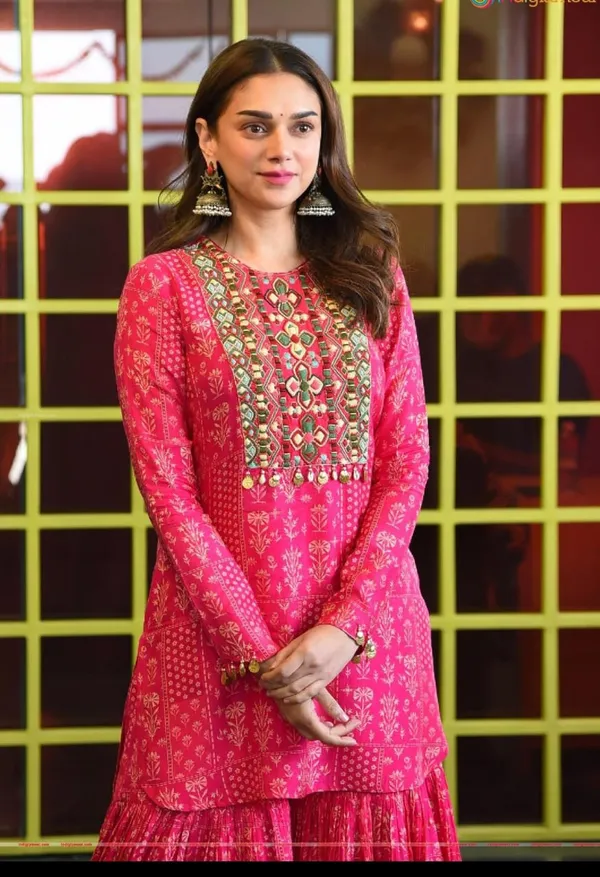 Rani_Pink_Rayon_Slub_Embroidered_Kurti_with_Sharara_Set_|_For_Women