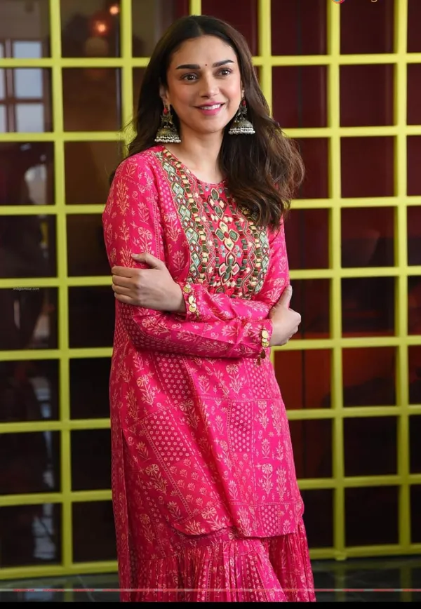 Rani_Pink_Rayon_Slub_Embroidered_Kurti_with_Sharara_Set_|_For_Women