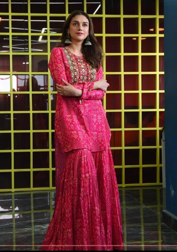Rani_Pink_Rayon_Slub_Embroidered_Kurti_with_Sharara_Set_|_For_Women