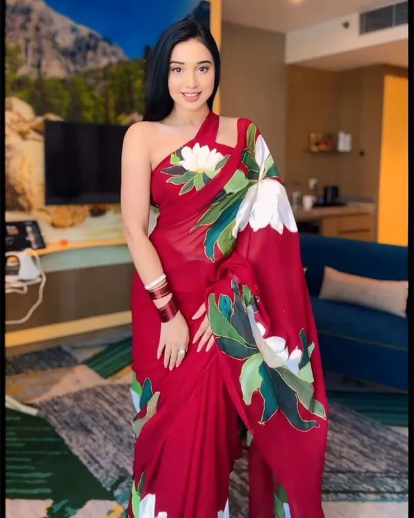 Red_Colour_1-Minute_Ready_To_Wear_Georgette_Saree_With_Blouse_Piece