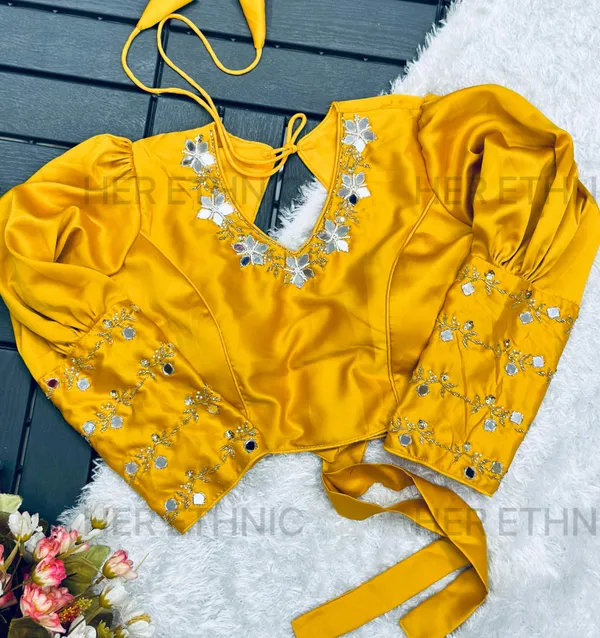Yellow_Real_Mirror_And_Handwork_Blouse_With_Heavy_Bow_Style_Pattern_And_Beautiful_Tassels