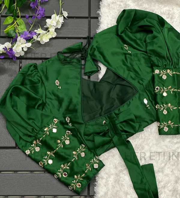 Green_Real_Mirror_And_Handwork_Blouse_With_Heavy_Bow_Style_Pattern_And_Beautiful_Tassels