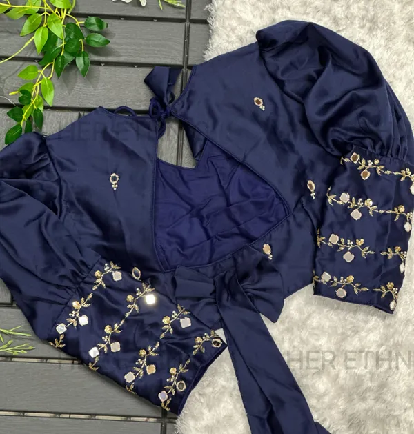 Navy_Blue_Real_Mirror_And_Handwork_Blouse_With_Heavy_Bow_Style_Pattern_And_Beautiful_Tassels