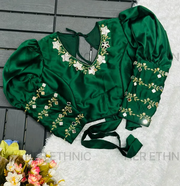 Green_Real_Mirror_And_Handwork_Blouse_With_Heavy_Bow_Style_Pattern_And_Beautiful_Tassels