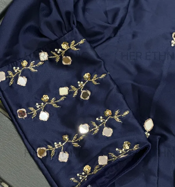 Navy_Blue_Real_Mirror_And_Handwork_Blouse_With_Heavy_Bow_Style_Pattern_And_Beautiful_Tassels