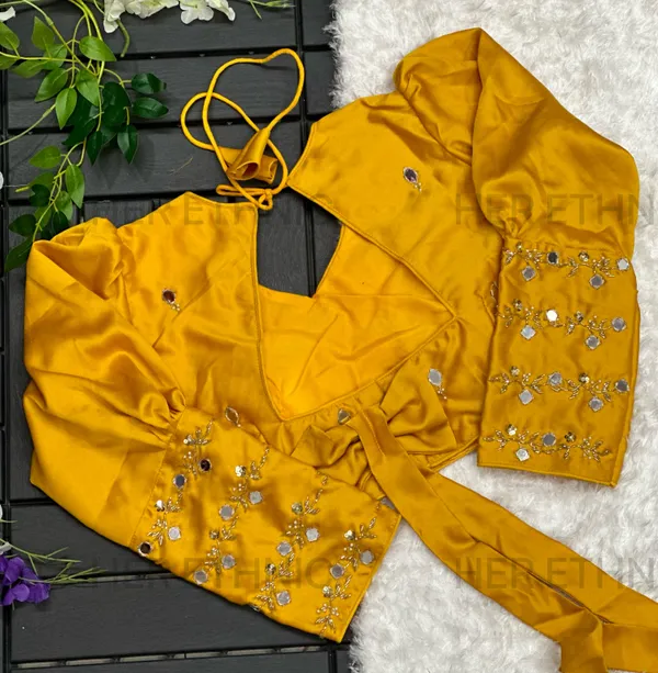 Yellow_Real_Mirror_And_Handwork_Blouse_With_Heavy_Bow_Style_Pattern_And_Beautiful_Tassels