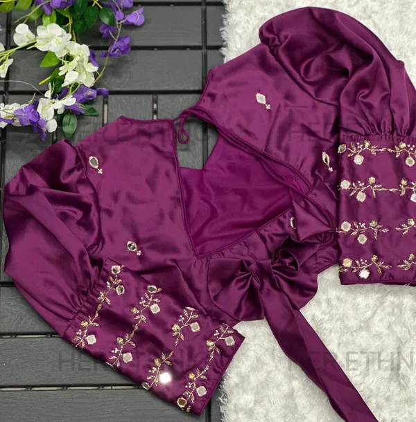 Wine_Real_Mirror_And_Handwork_Blouse_With_Heavy_Bow_Style_Pattern_And_Beautiful_Tassels