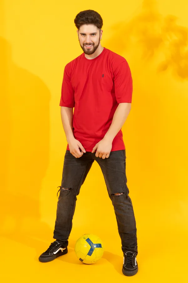 Red_Cotton_Blend_Printed_Round_Neck_Soft_T-Shirt_For_Men