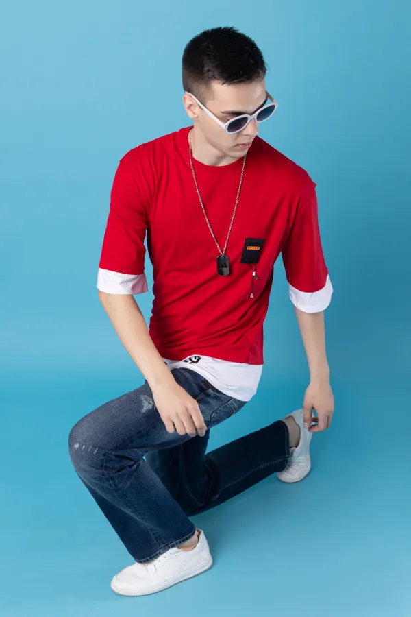 Red_Cotton_Blend_Printed_Round_Neck_Soft_T-Shirt_For_Men