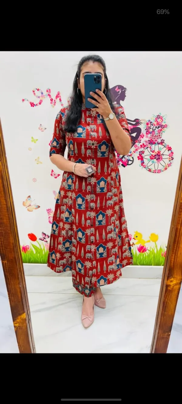 Red_Cotton_Kurta_And_Pant_Co-Ord_Set_For_Women