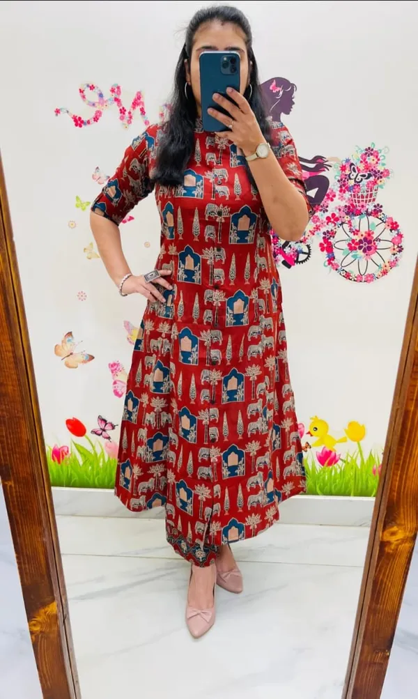 Red_Cotton_Kurta_And_Pant_Co-Ord_Set_For_Women