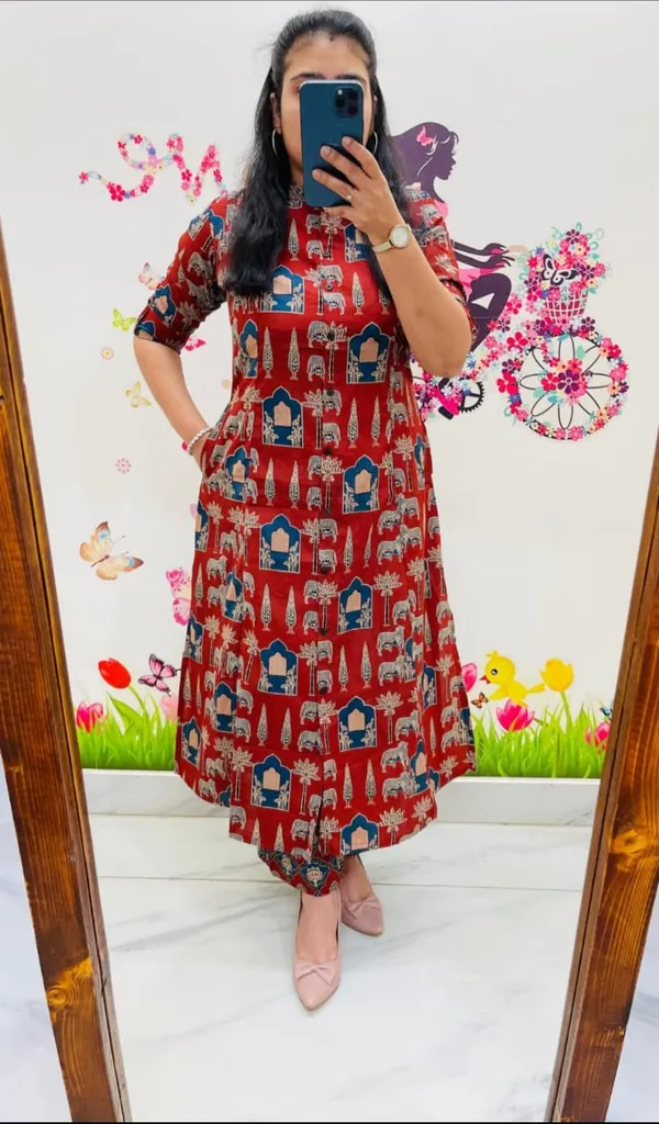 Red_Cotton_Kurta_And_Pant_Co-Ord_Set_For_Women