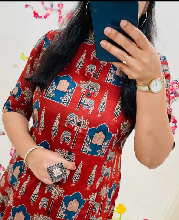 Red_Cotton_Kurta_And_Pant_Co-Ord_Set_For_Women