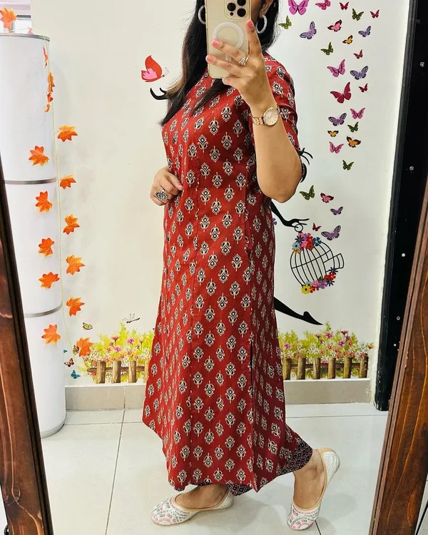 Red_Cotton_Premium_Floral_Print_Kurta_And_Pant_Set_For_Women