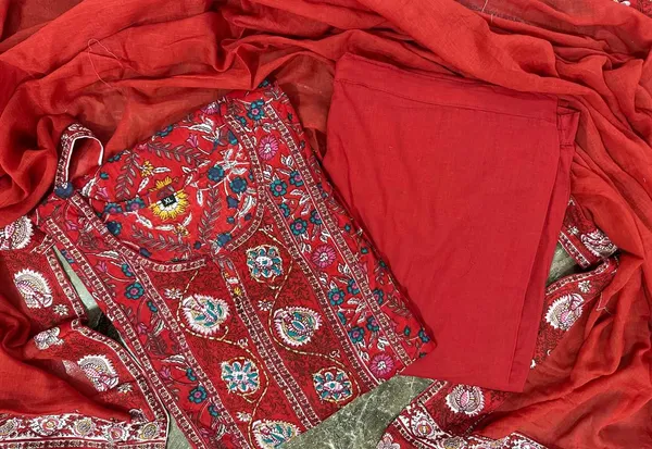 Red_Cotton_Premium_Floral_Print_Kurta_Pant_And_Dupatta_Set_For_Women