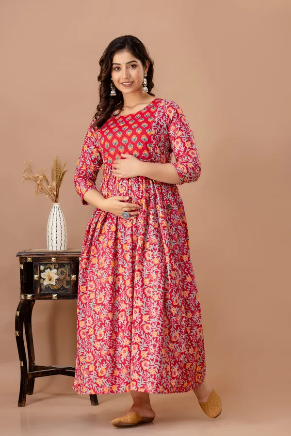 Red_Floral_Maternity_And_Feeding_Kurti