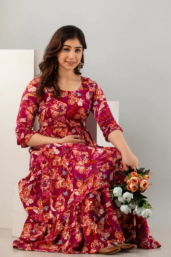 Rayon_Multi_Color_Flower_Printed_Maternity_Tyre_Dress