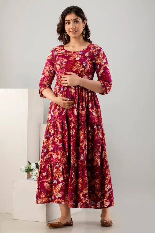 Rayon_Multi_Color_Flower_Printed_Maternity_Tyre_Dress