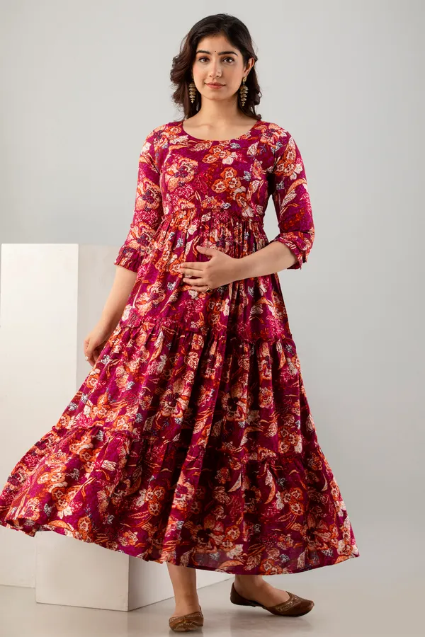 Rayon_Multi_Color_Flower_Printed_Maternity_Tyre_Dress