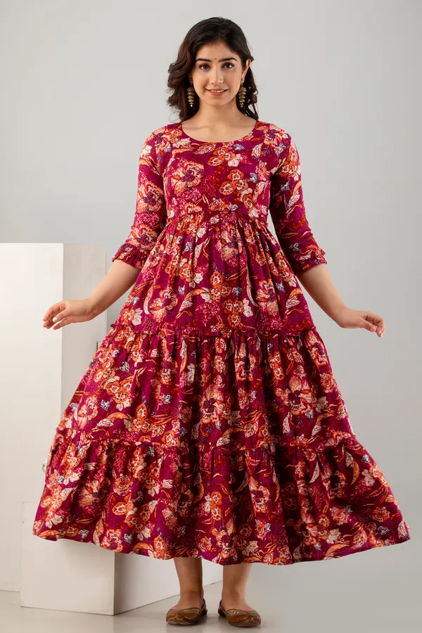 Rayon_Multi_Color_Flower_Printed_Maternity_Tyre_Dress