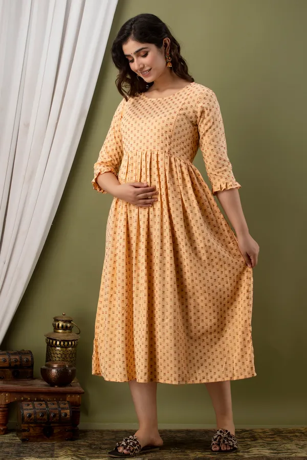 Rayon_Printed_Maternity_Beige_Dress