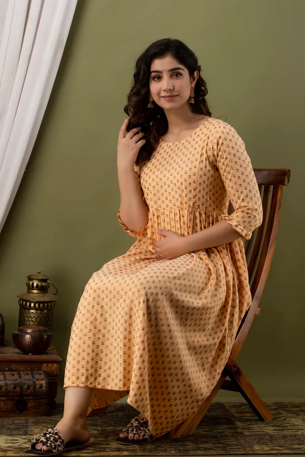 Rayon_Printed_Maternity_Beige_Dress
