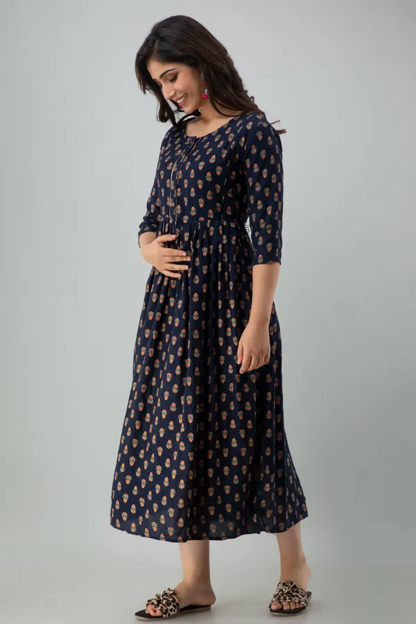 Reyon_Printed_Maternity_Blue_Feeding_Dress