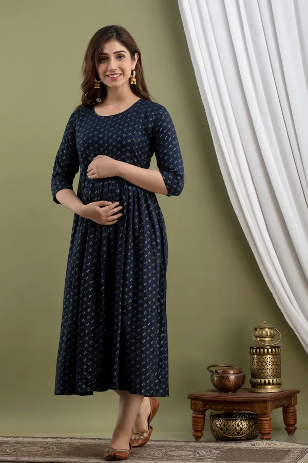 Rayon_Printed_Blue_Anarkali_Maternity_Kurti-KI594