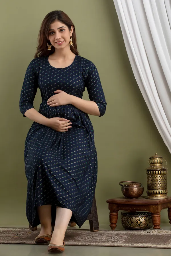 Rayon_Printed_Blue_Anarkali_Maternity_Kurti-KI594