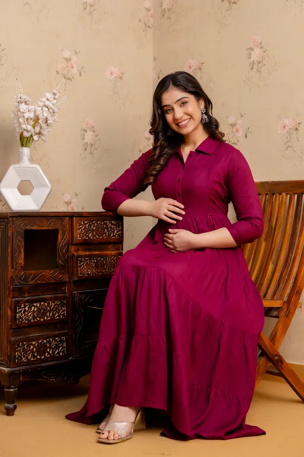 Reyon_Solid_Wine_Maternity_4_Tyer_Dress