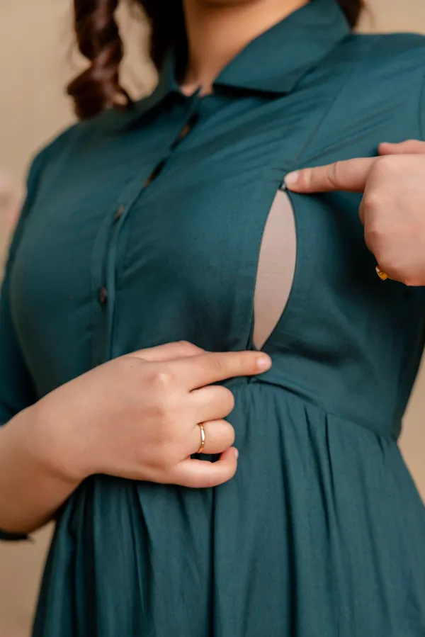 Rayon_Solid_Maternity_4_Tyer_Green_Dress
