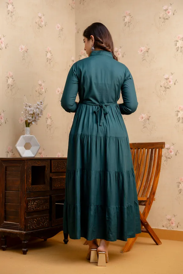 Rayon_Solid_Maternity_4_Tyer_Green_Dress